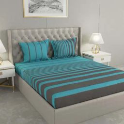 Raymond Home Vision Blue 144 TC Cotton King Bedsheet with 2 Pillow Covers-picture-32