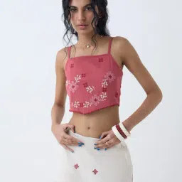 Bombay Paisley by Westside Dusty Pink Embroidered Cotton-Blend Top-picture-30