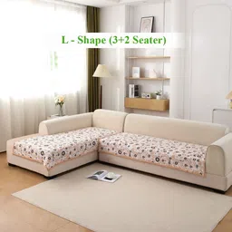 HOKIPO White & Cream-Coloured Printed Polyester 2 Piece Sofa Cover-12