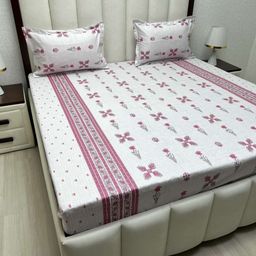 Pure Decor Pink & Grey Ethnic Motifs Queen Bedsheet with 2 Pillow Covers-picture-38