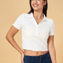 People by Pantaloons White Regular Fit Crop Top-image-1