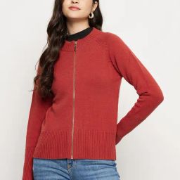 MADAME Red Regular Fit Sweater-image-5