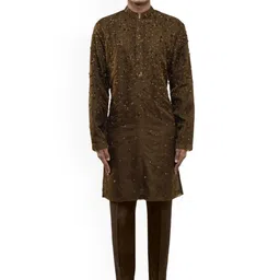 SDS By Kushal Shah Men Solid Ethnic Motifs Embroidered Regular Kurta with Trousers-picture-10