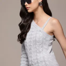 The Roadster Lifestyle Co. Cable Knit One Shoulder Pullover-image-28
