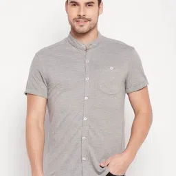 CLUB YORK Men Grey Solid Henley Neck Shirt-image-3