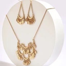 ToniQ Stylish Gold-Plated Coin Drops Necklace & Earring Set for Women-97