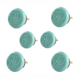 Indianshelf 6Pcs Green Textured Ceramic Knobs-22