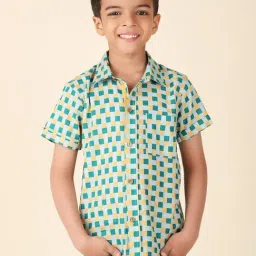 Fabindia Kids Blue & Yellow Cotton Chequered Shirt-picture-30