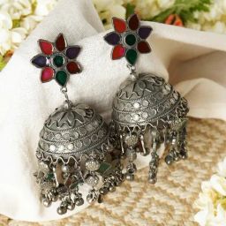 Teejh Ethnic Shivani Silver Oxidized Jhumki Earrings-image-23