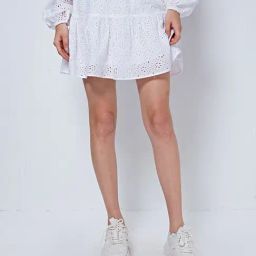 Cover Story White Self Design Mini Skirt-image-86