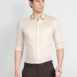 Arrow Beige Cotton Slim Fit Shirt-picture-32