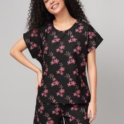 Clovia Women Floral Printed T-shirt & Shorts Night suit-picture-8