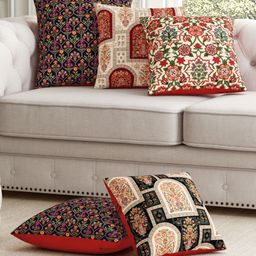 SEJ by Nisha Gupta Premium Cushion Covers Ethnic Motif Print Pack Of 5 (Color May Vary)-28