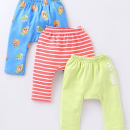 Babyhug Cotton Full Length Diaper Pants Wild Animals & Stripes Print Pack Of 3- Red Green & Blue-image-99