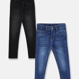 Tales & Stories Pack Of 2 Solid & Washed Button Down Jeans - Black & Dark Blue-image-78