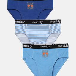 Mackly Set Of 3 Tiger Printed & Striped Briefs - Blue-image-88