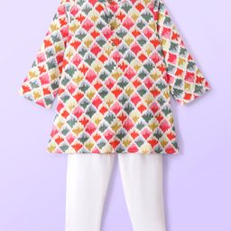 Babyhug Cotton Woven Ikkat Print Full Sleeves Kurta and Pajama Set - Red-image-43
