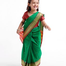 Bhartiya Paridhan Silk Saree With Half Sleeves Blouse - Green-image-85