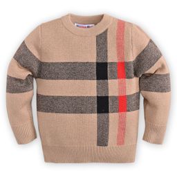 Kookie Kids Full Sleeves Checks Design Sweater - Khaki-image-64