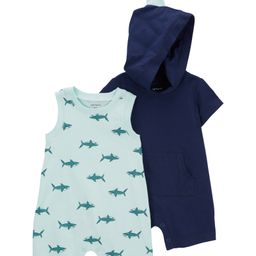 Carter's Cotton Blend Half Sleeves Sharks Printed Rompers Pack of 2 - Blue-image-57