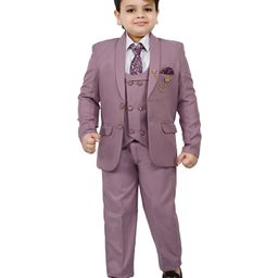BT DEZINES Full Sleeves Shawl Collared 5 Piece Satin Coat Suit Set - Onion Purple-image-51