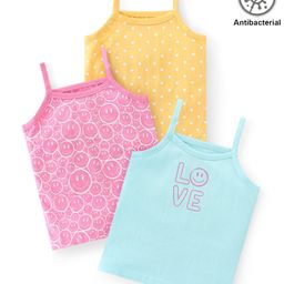 Babyhug 100% Cotton Knit Sleeveless Antibacterial Slips With Polka Dot Pack of 3 - Multicolor-image-80
