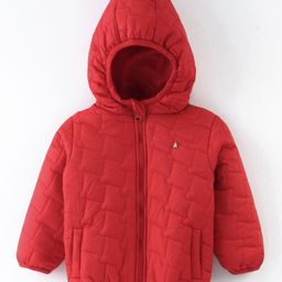 Babyoye Woven Full Sleeves Quilted Solid Colour Padded Hooded Jacket - Red-image-75