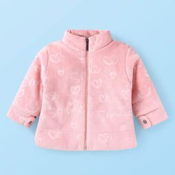 Babyhug Woven Full Sleeves Winter Jacket with Text Print - Pink-image-100