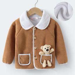 Kookie Kids Full Raglan Sleeves Front OpenFur Winter Jacket with Teddy Bear Applique - Brown-image-12