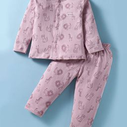 ToffyHouse 100% Cotton Knit Full Sleeves Night Suit with Butterfly Print & Frill Detailing - Cream-image-83