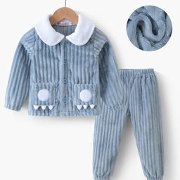 Kookie Kids Full Sleeves Winter Wear Night Suit With Applique - Light Blue-image-101