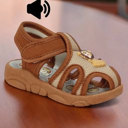 Lil Lollipop Lion Applique Detailed Velcro Closure Musical Sandals - Brown-image-54