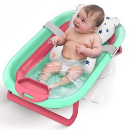 StarAndDaisy Baby Bath Tub for 0-3 Years/New Born Baby Foldable Bathtub with Bathing Bather Cushion Chair, Fast Drainage, Space Saving, Bath Tub for Kids Girls & Boys.-40