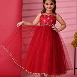 Toy Balloon Kids Net Sleeveless Beads Embellished Stars Designed Gown - Maroon-image-106
