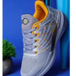 ABROS Mesh Detailed Abstract Designed Lace Up Shoes - Light Grey & Mustard Yellow-picture-13
