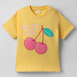 Babyhug Cotton Knit Half Sleeves T-Shirt with Cherry Print - Yellow-image-49
