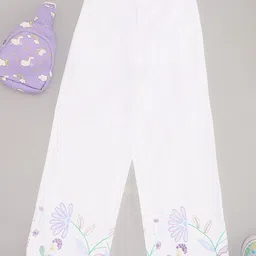 Pantaloons Junior Cotton Floral Embroidered Trousers - White-picture-21