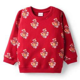 Babyhug Cotton Knit Full Sleeves Sweatshirt With Floral Print - Red-image-61
