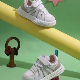 TRUFFLE COLLECTION Fashion Text Designed Mesh Detailed Velcro Closure Sneakers - White & Beige-image-54