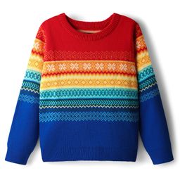 Pine Kids Cotton Knit Full Sleeves Pullover Sweater With Aztec & Colour Block Design - Multicolour-image-105