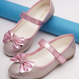 boyz n galz Metallic Bow Applique Detailed Mary Janes Ballerinas - Pink-image-94