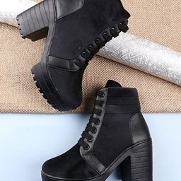 Shoetopia Solid Lace Up Boots - Black-image-69