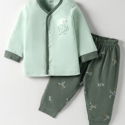 Zero Interlock Knit Full Sleeves Front Open Deer Printed Night Suit - Light Green-picture-31