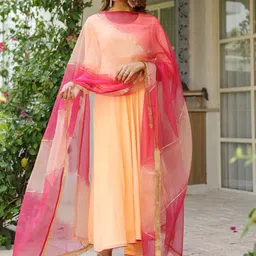 GoSriKi Round Neck Anarkali Kurta with Trousers & Dupatta-picture-38
