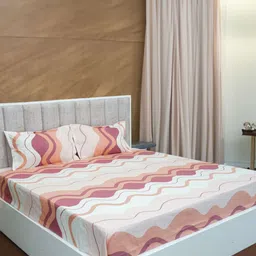 Aura White & Peach-Coloured Printed Microfiber 210 TC Queen Bedsheet Set 2.28 m x 2.54 m-picture-16