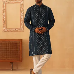 Jompers Geometric Embroidered Sequinned Mandarin Collar Kurta With Trousers-picture-17