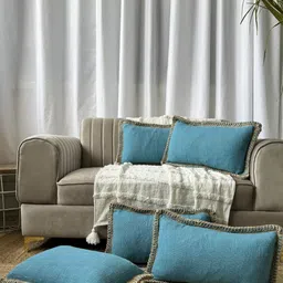 EXPORT HOUSE Blue 5 Pieces Solid Cotton Rectangle Cushion Covers-45