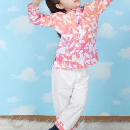 Polka Tots Girls Printed Pure Cotton Kurti with Pyjamas-image-0