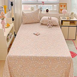 JC HOME Peach And White Floral Printed 140 TC Queen Bedsheet Set - 2.0 m x 2. 3 m-picture-3