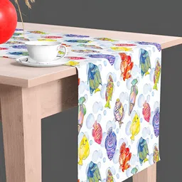 ArtzFolio White & Yellow Fish Printed Rectangular Velvet Table Runner image 2